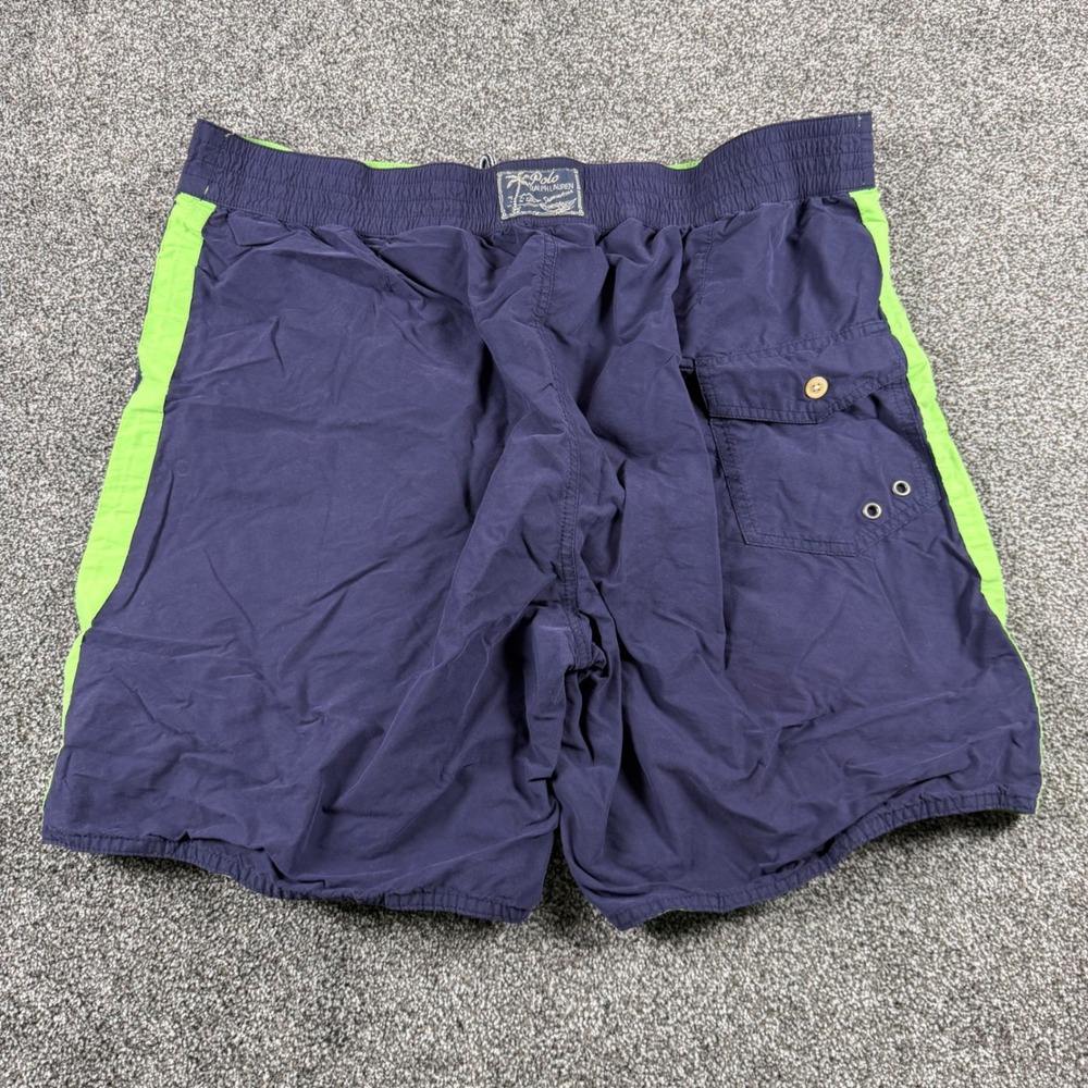 Polo Ralph Lauren Swim Trunks Men's XL Navy Blue Big Pony Lime Green 3 Logo - Picture 6 of 6
